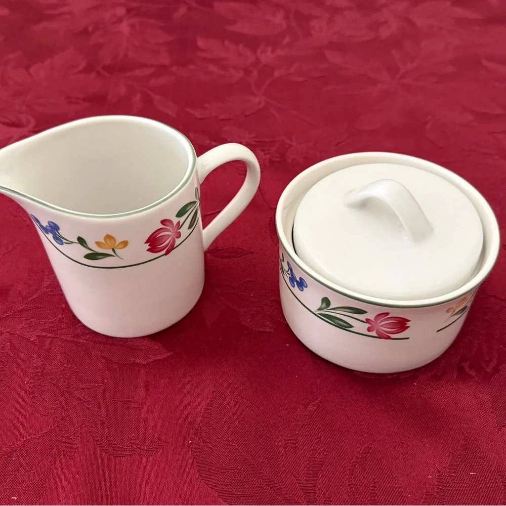 Vintage White Multicolor Farberware Floral Creamer and Sugar Set